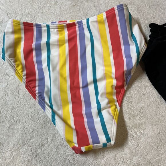 Lot of 2 Xhilaration Women's Bikini Bottoms Size Small High Cut Striped & Solid - Picture 7 of 8